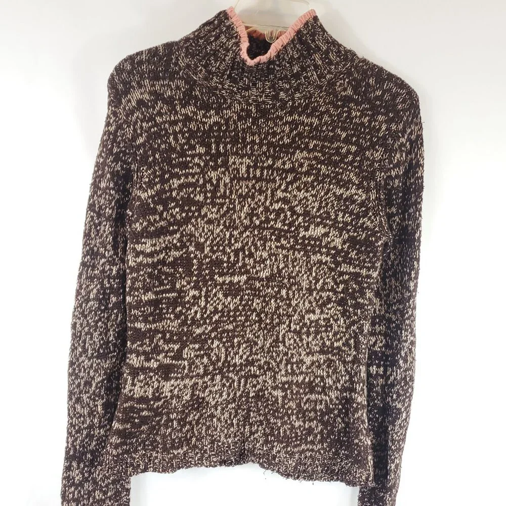 Vintage Harolds Womens Brown Cream Pink Knit Turtleneck Lng Slv Sweater Medium - Picture 2 of 10